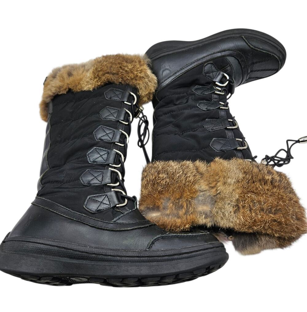 Rudsak Windy? Women's Winter Boots Leather Cloth Faux Fur Black Sz 35 US Sz 5